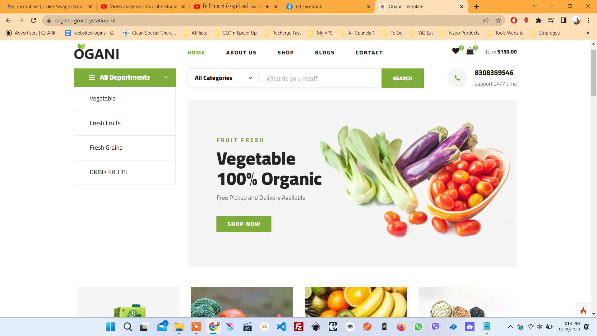 Organo eCommece Website for Restaurant / Grocery Store Owners